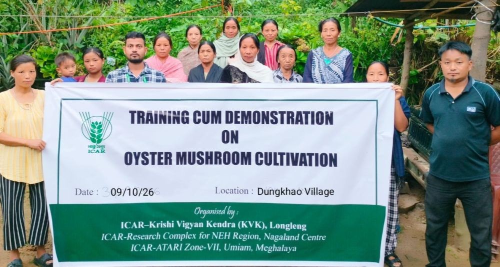 Officials along with the farmers during the training programme on oyster mushroom cultivation at Dungkhao village in Longleng district on October 9.